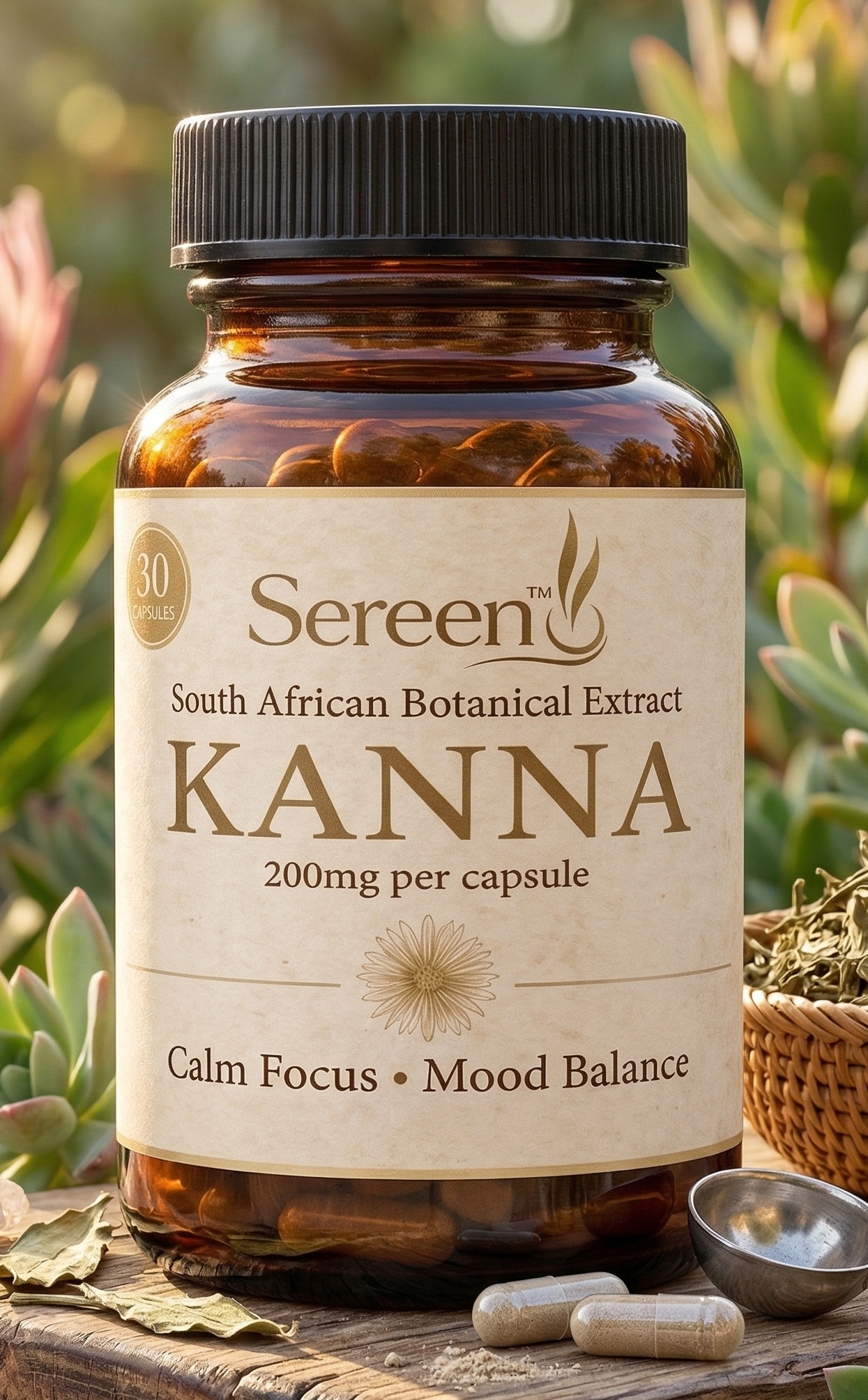 Sereen Kanna Capsules – 200mg Sceletium tortuosum, 30 capsules, South African botanical supplement